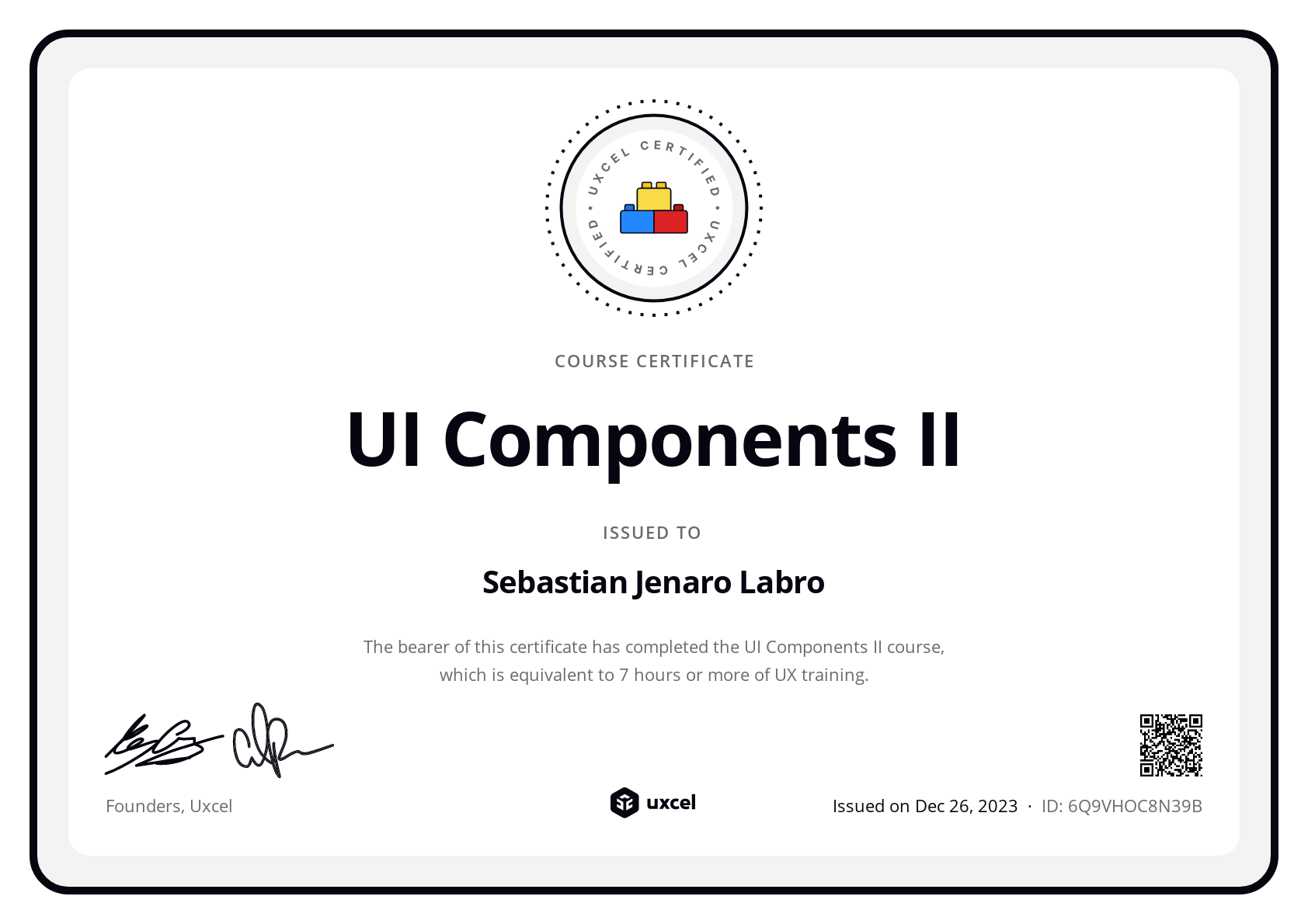 Sebastian's certificate